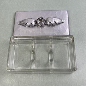 Vintage Trade Continental Hand Wrought Silverlook Divided Glass Dish With Lid